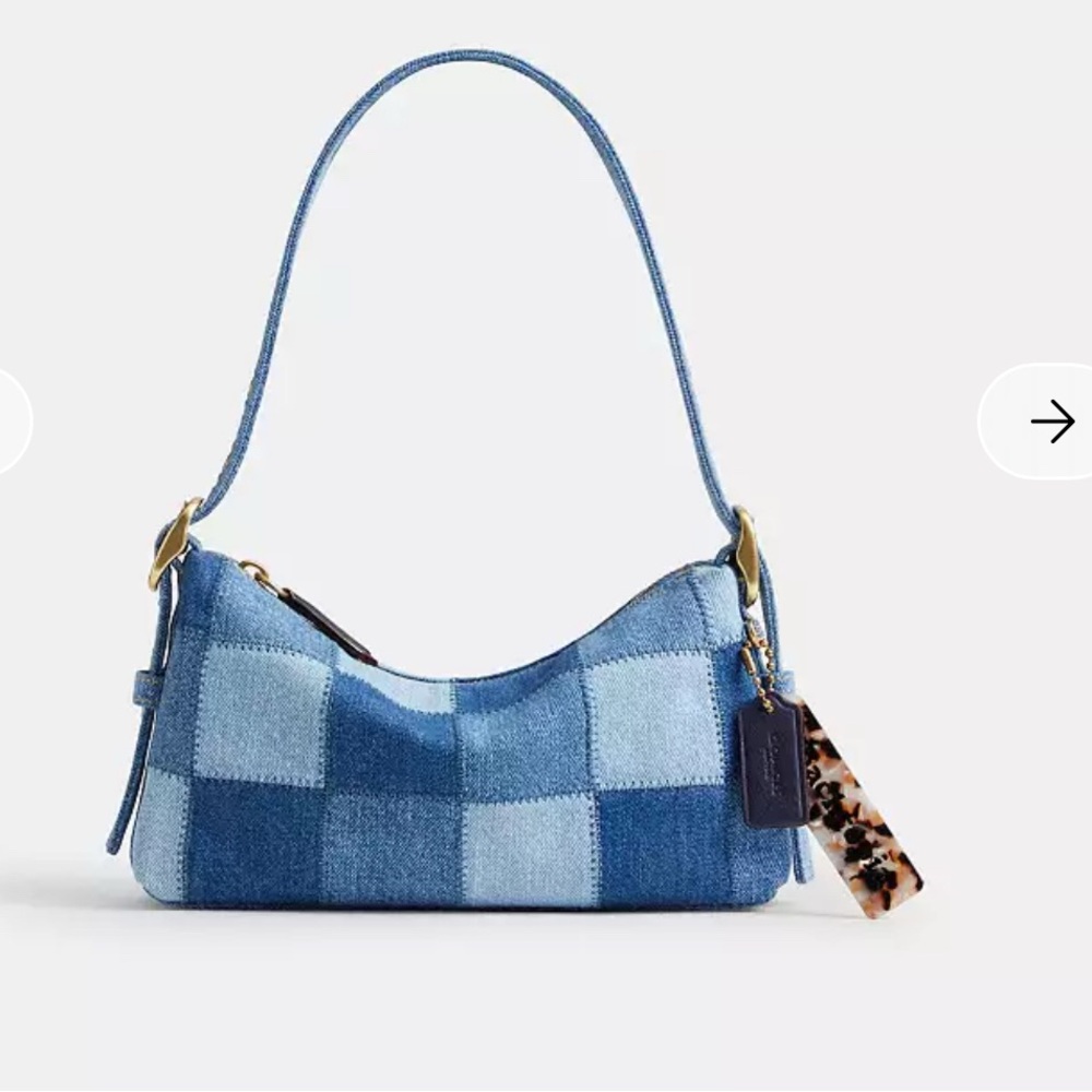 Coach Denim Small Alter Ego Blue Checkered Denim Shoulder Bag